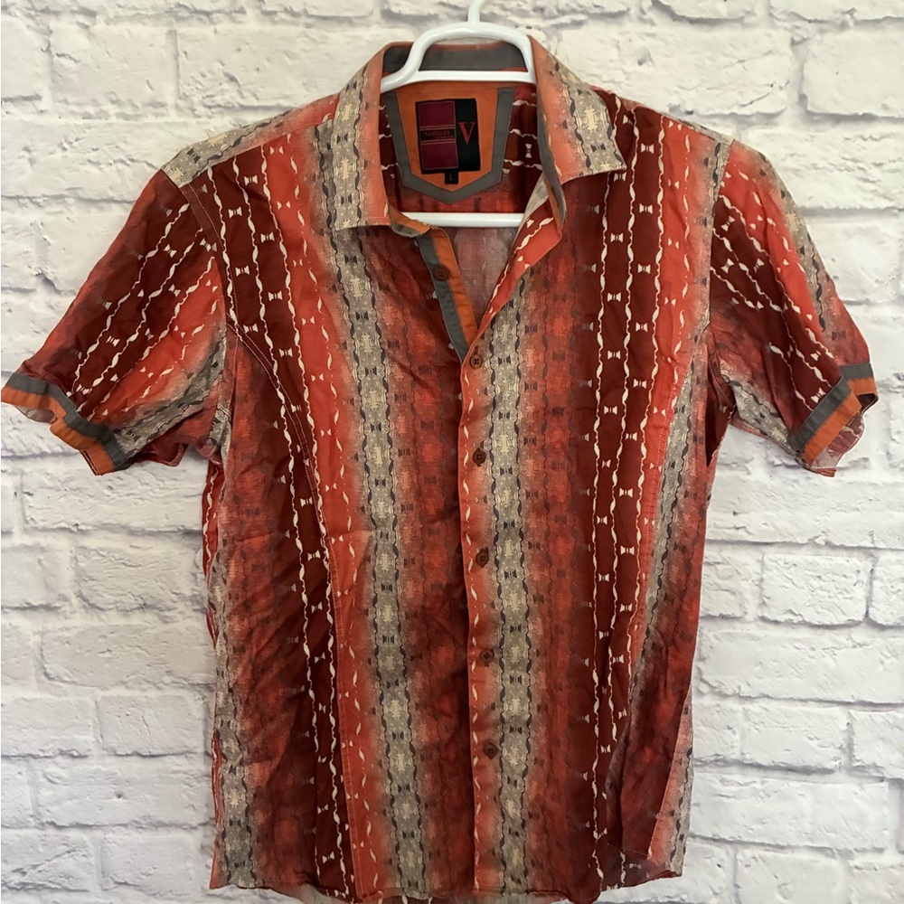 Vassari Men's Red Patterned Shirt Large